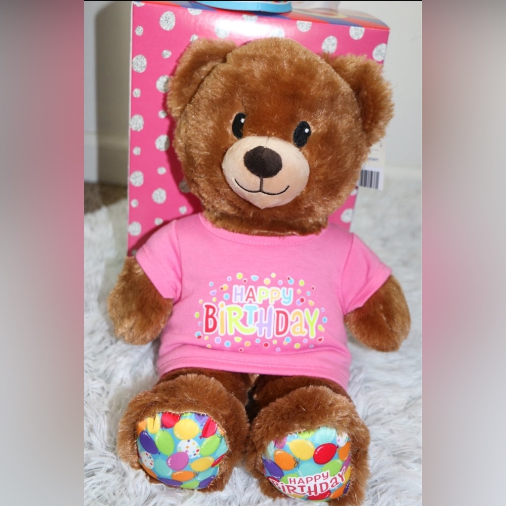 Build A Bear Birthday Plush Teddy Bear Pink Shirt Party Hat Gift Set